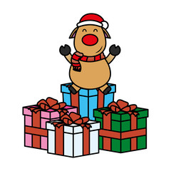 merry christmas cute reindeer in gifts character