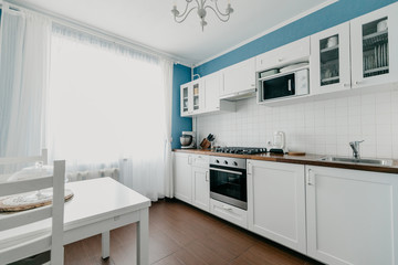 kitchen in white and blue shades