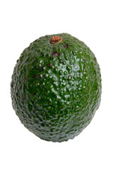 Vegetable isolated. Close-up of a green whole Avocado vegetable isolated on white background. Healthy nutrition. Macro.