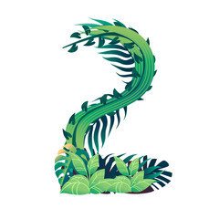 Leaf number 2 with different types of green leaves and foliage cartoon style design flat vector illustration isolated on white background