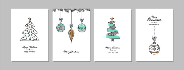 Merry Christmas cards set with hand drawn elements. Doodles and sketches vector Christmas illustrations, DIN A6. - 294920639