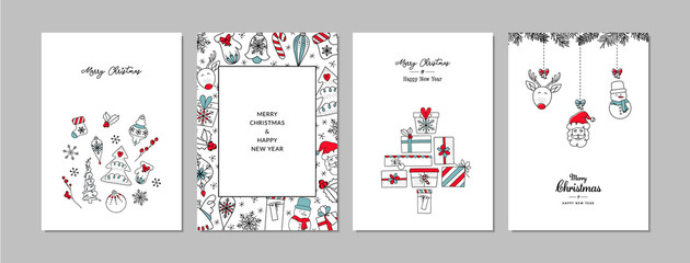 Merry Christmas cards set with hand drawn elements. Doodles and sketches vector Christmas illustrations, DIN A6. - 294920643