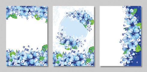 Set of cards with hydrangea flower leaves