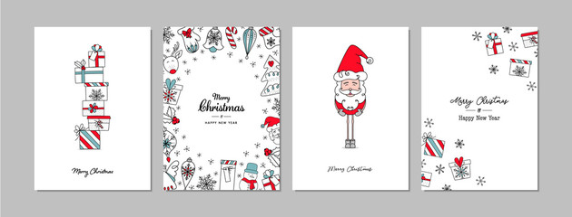 Fototapeta Merry Christmas cards set with hand drawn elements. Doodles and sketches vector Christmas illustrations, DIN A6. obraz