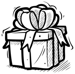 Cartoon graphic christmas big present gift box with yellow ribbon. Isolated on white background. New year vector icon.