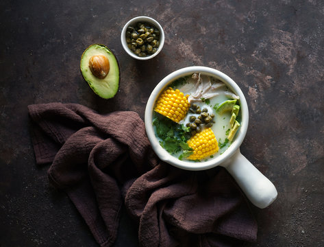 Ajiaco Colombiano.  patato soup, common in Colombia, Cuba and Peru. Latin America                                