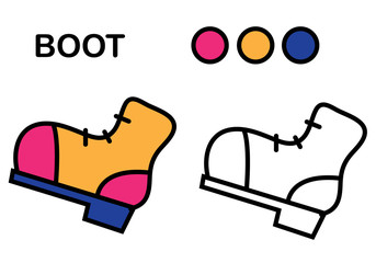 shoe coloring book, flat style, for children's creativity.