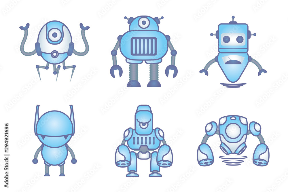 Poster bundle of robots cyborg set icons