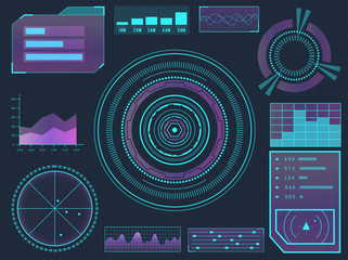 HUD elements sci-fi science futuristic user interface. Menu buttons, virtual reality, infographic vector illustration.