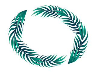 Tropical leaves in circle floral design frame concept flat vector illustration on white background