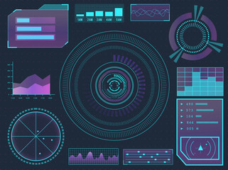 HUD elements sci-fi science futuristic user interface. Menu buttons, virtual reality, infographic vector illustration.