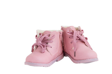 Baby pink shoes. Shoes for girls isolated on a white background.;