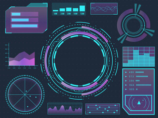 HUD elements sci-fi science futuristic user interface. Menu buttons, virtual reality, infographic vector illustration.