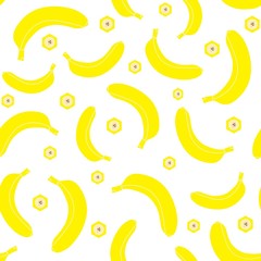 Yellow bananas on white background. Seamless pattern vector illustration.