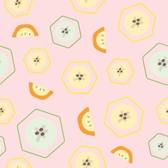 Colorful abstract fruit slices. Seamless geometric vector pattern design.