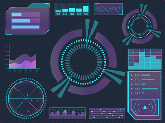 HUD elements sci-fi science futuristic user interface. Menu buttons, virtual reality, infographic vector illustration.