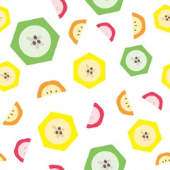 Colorful fruit slices on white background. Textile fabric design pattern