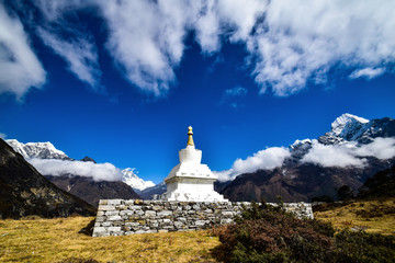 Chorten with Ama Dablam and Mount Everest in the background