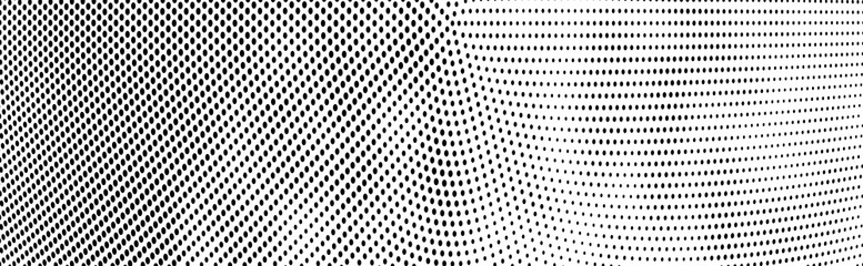 Abstract halftone background. Waves of dots black on white. Vector grunge pattern. Chaotic pop art texture
