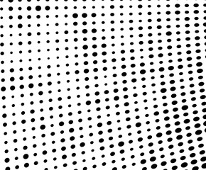 Abstract halftone background. Waves of dots black on white. Vector grunge pattern. Chaotic pop art texture