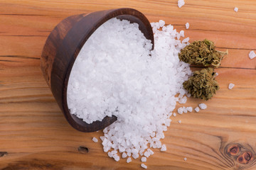 Fototapeta na wymiar Cannabis salt, marijuana wellness products