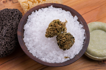 Fototapeta na wymiar Cannabis salt, marijuana wellness products