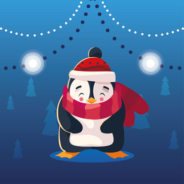christmas card of penguin with scarf