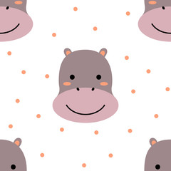 Seamless pattern. Cute hippo. Kawaii. Vector