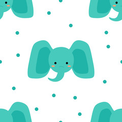 Seamless pattern. Cute blue elephant. Kawaii. Vector