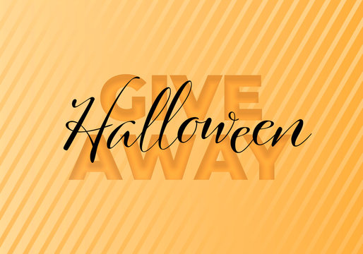 Vector halloween giveaway horizontal banner template. Black and orange gradient text and cartoon on textured orange background. Desing for free gift poster, presents post, repost.