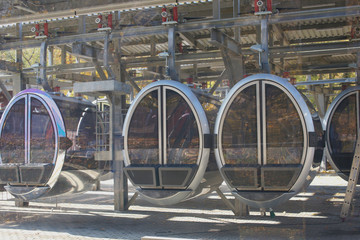 Cableway in Moscow. View from the cable car. Russia, Moscow, October 2019.