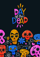 Day of dead card cute watercolor skull cartoon
