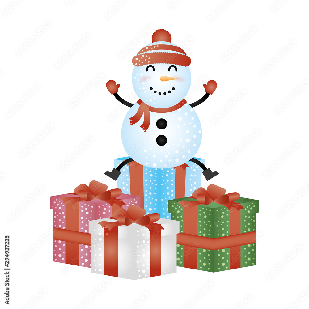 Canvas Prints merry christmas cute snowman with gifts character