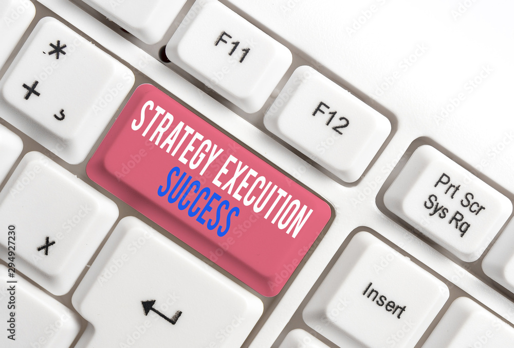 Poster text sign showing strategy execution success. business photo showcasing putting plan or list and sta