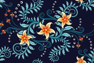Fototapeta na wymiar Seamless pattern with floral vector Illustration, Modern batik motif