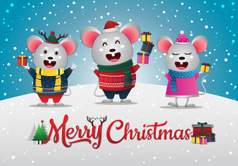 Happy Chinese new year 2020 year of the rat zodiac.Christmas greeting card.Vector illustration