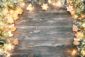 Christmas wooden background with copy space.