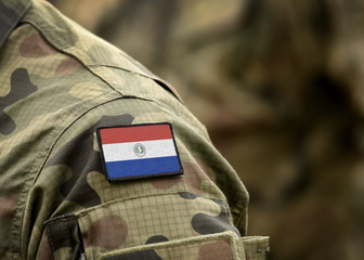 Flag of Paraguay on military uniform. Army, troops, soldier (collage).