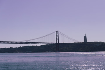 The 25th of April Bridge, a suspension bridge connecting the city of Lisbon, capital of Portugal, to the municipality of Almada on the south bank of the Tagus river.