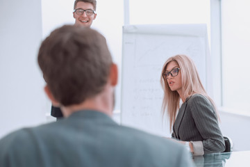 business team discussing a new business project at a working meeting.