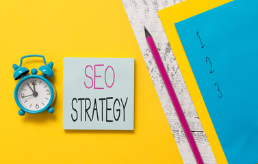 Conceptual hand writing showing Seo Strategy. Concept meaning procedures that aim to increase the...