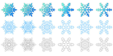 Snow flakes set of different styles on white background