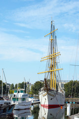 Fototapeta premium Ostend, Belgium, August 2019. Expensive yachts in the marina of Ostend, Belgium. Warm sunny day. A fun trip.