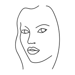 Woman abstract face, line drawing. Hand drawn outline illustration. Portret female. Vector illustration