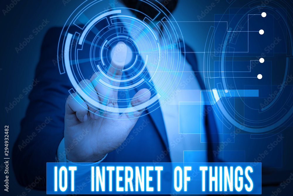 Poster handwriting text writing iot internet of things. conceptual photo network of physical devices send a