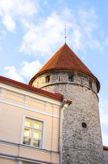 Fototapeta na wymiar View to the house and tower of Old Town of Tallinn, Estonia