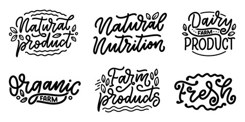 Lettering quotes, great design for any purposes. Vector slogans for logotype creation. Tasty breakfast. Diet food. Logo healthy nutrition packaging.