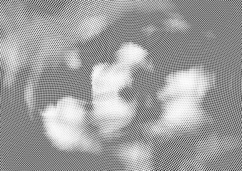 Abstract halftone wave dotted background. Halftone twisted grunge pattern, dot, circle.  Vector modern optical halftone pop art texture for poster, business card, cover, label mock-up, sticker layout