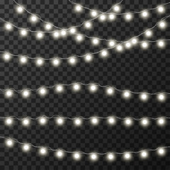 Christmas lights isolated on transparent background, vector illustration