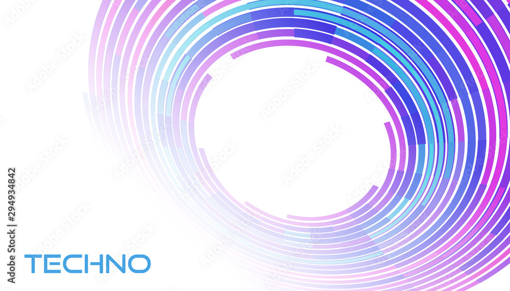 Poster Techno card. Template with colorful tech circle on white. Vector graphics